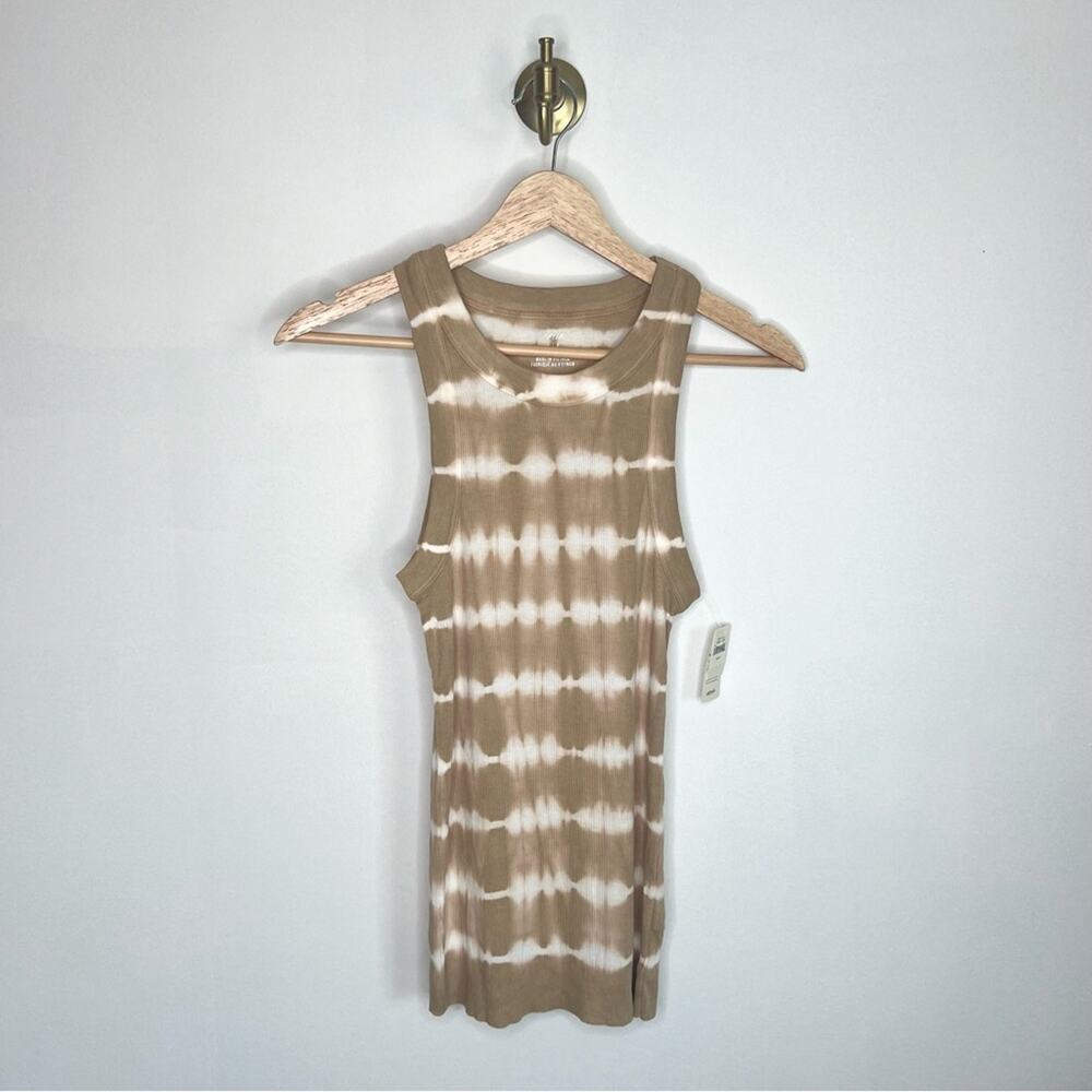 Aerie Beige White Tie Dye Ribbed Tank